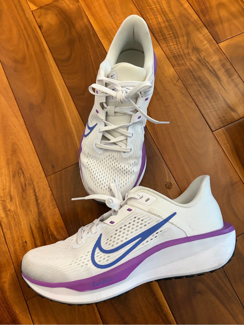 Nike White and Purple Women's Athletic Running Shoes
